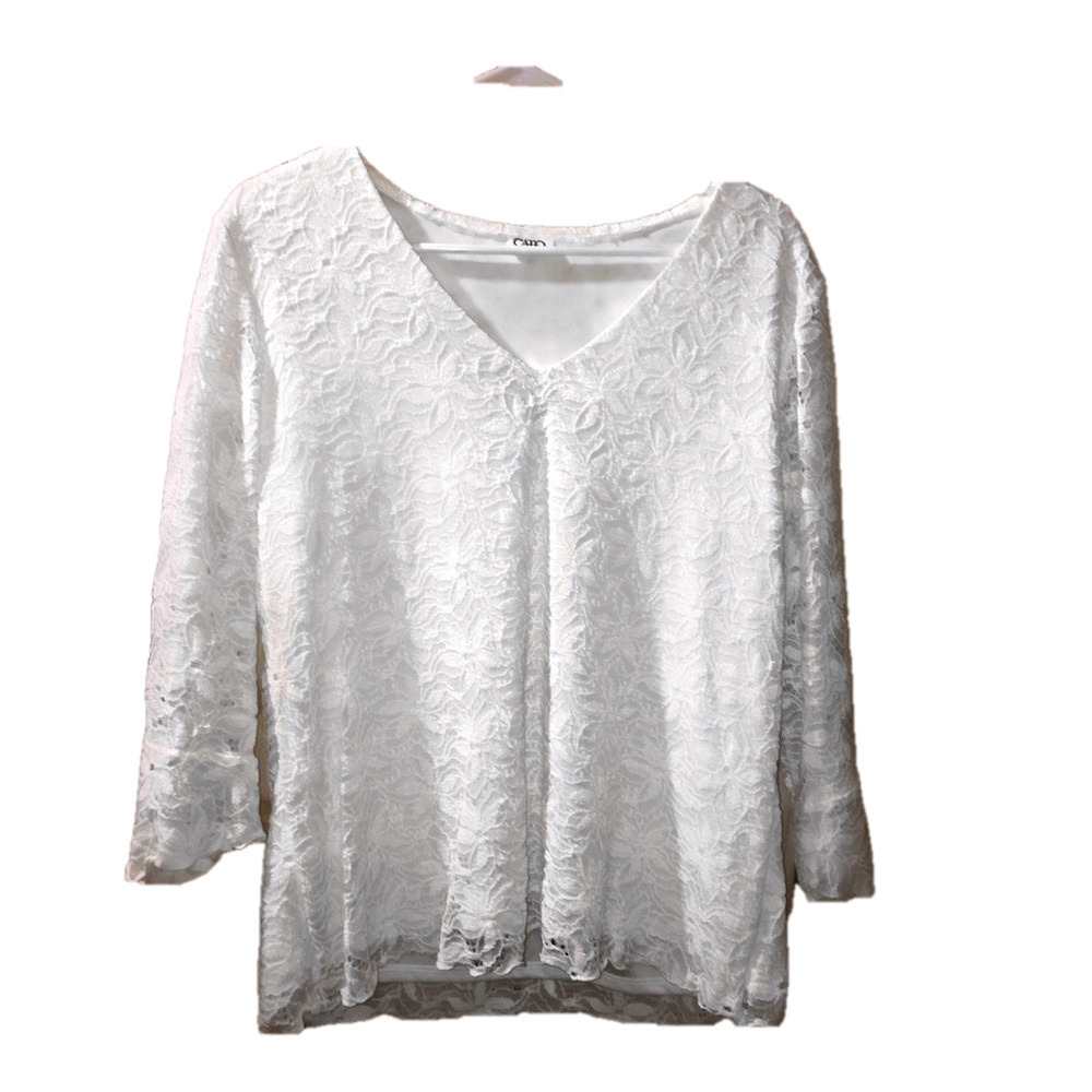 Long Sleeved, Lacey White Women’s Blouse - Measurements included.